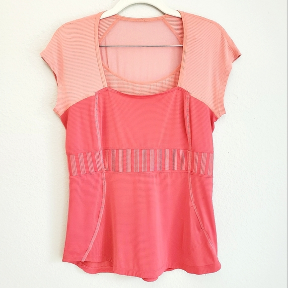 lululemon athletica Tops - LULULEMON Cap Sleeve Tee Coral Pink Mesh Square Neck
